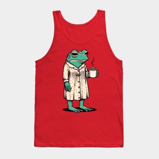 Sleepy tired frog with coffee Tank Top